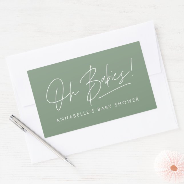 Baby shower twin modern sage green elegant sticker (Envelope)
