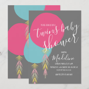 Baby shower Twin Tassel Boho Balloon Invitation