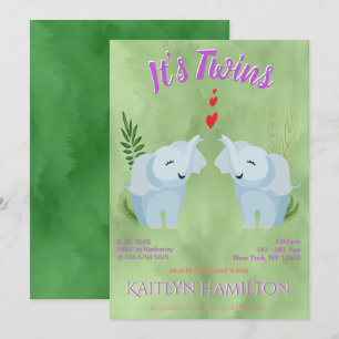 Baby Shower Twins Elephant Invitation