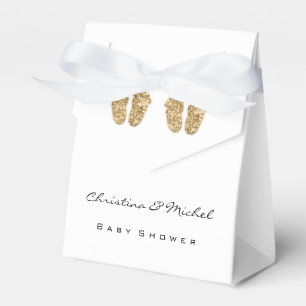 Baby Shower Twins Feet Glitter Gold White Girl Boy Favor Box