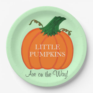 Baby Shower Twins Orange Pumpkin Green Paper Plate