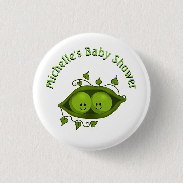 Baby Shower Two Peas In A Pod Personalized 1 Inch Round Button (Front)