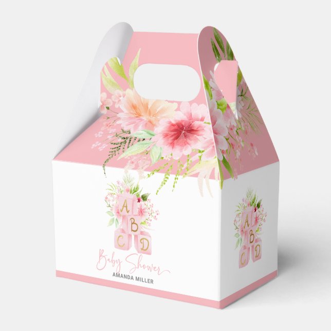 Baby Shower Typography Pink Alphabet Blocks Favor Box (Front Side)