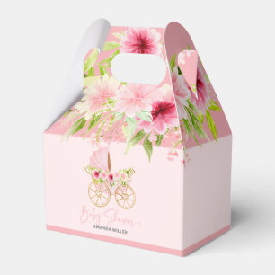 Baby Shower Typography Pink Floral Stroller Favor Box