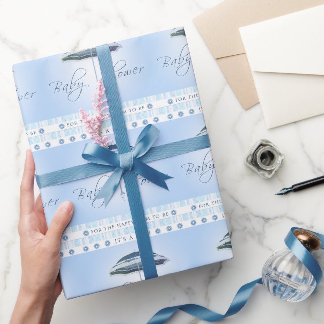 Baby Shower Umbrella Blue Boy Wrapping Paper (Gifting)