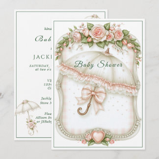 Baby Shower Umbrella Raindrops Pink Roses Invitation