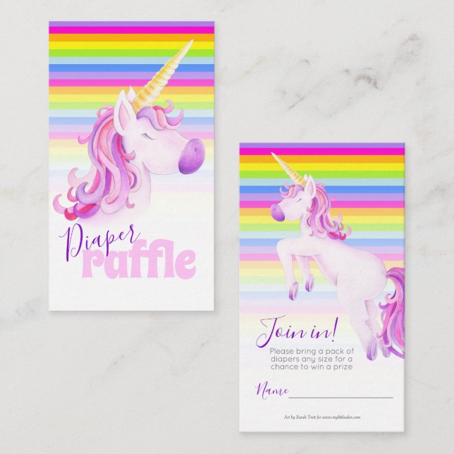 Baby shower unicorn art diaper raffle cards (Front/Back)