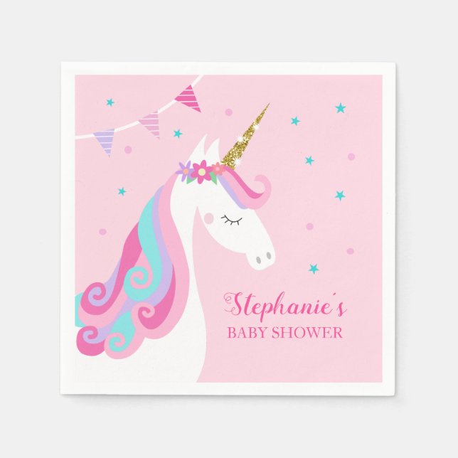 Baby Shower Unicorn Pink Personalized Napkin (Front)