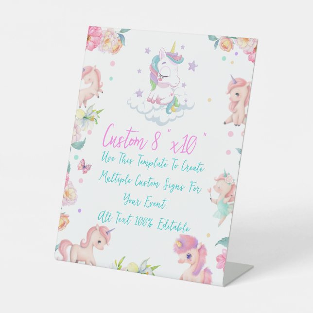 Baby shower Unicorne - Panneau personnalisé Texte  (Recto)
