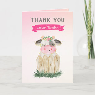 Baby shower Vache Or Rose Cute Merci Note