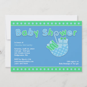 Baby shower Vert Bleu Plat Invitation