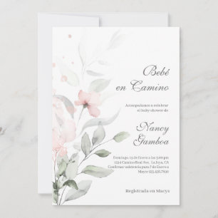 Baby shower vert et rose fleur invitation