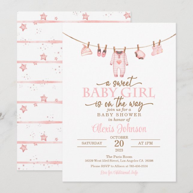 Baby shower Vêtements pour bébés Invitation - Rose (Devant / Derrière)
