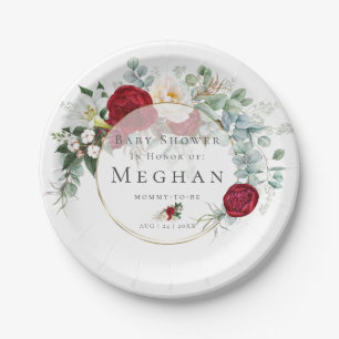 Baby Shower   Vibrant Red Peony Bouquet Paper Plate