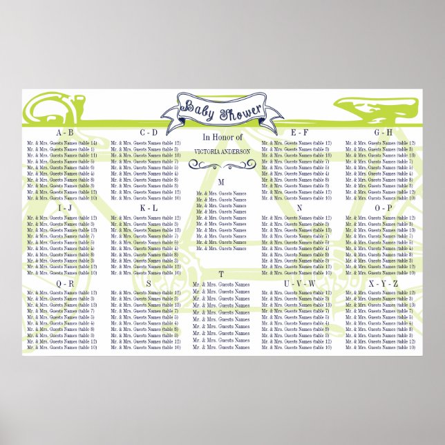 Baby Shower Vintage Bicycle Guest Seating Chart (Front)