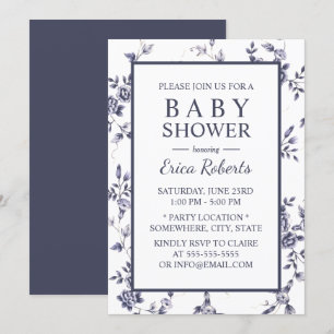 Baby Shower Vintage Blue & White Floral Invitation