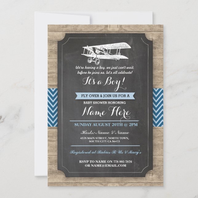 Baby shower Vintage   Boy Wood Invitation (Devant)