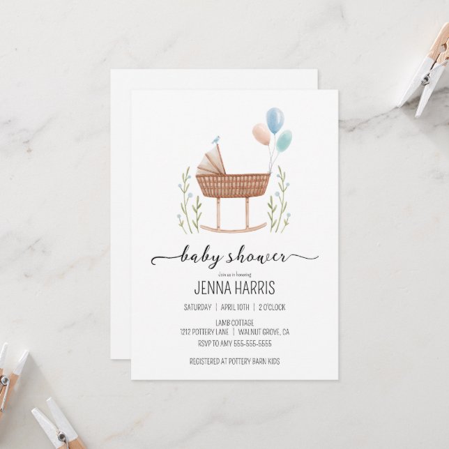 Baby shower vintage garçon Genre Invitation nature (Devant/Arrière en situation)