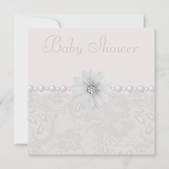 Baby Shower Vintage Paisley Lace, Flowers & Pearls Invitation (Front)