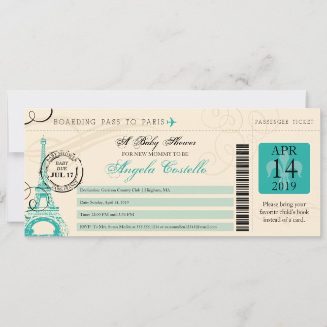 Baby Shower Vintage Paris Boarding Pass Invitation (Front)