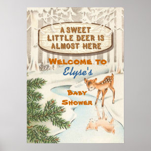 Baby shower vintage Poster de cerfs en bois d'hive