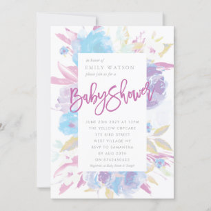 Baby shower violet Invitation Floral Aquarelle
