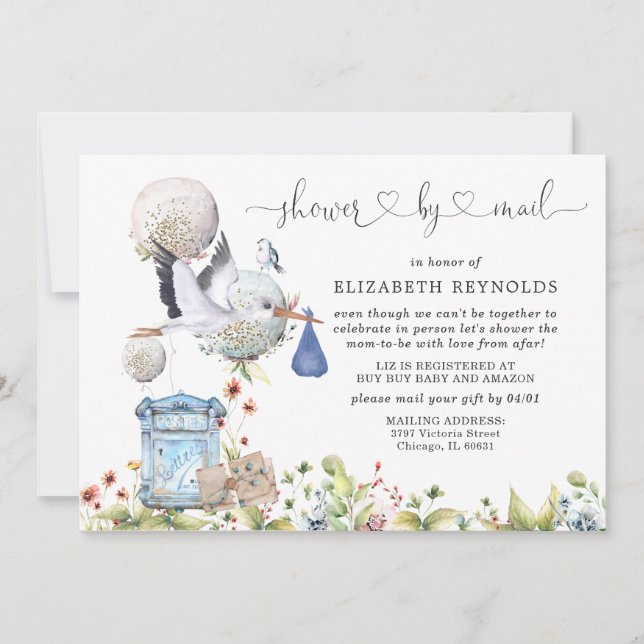 Baby shower virtuel par invitation par courrier (Devant)