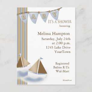Baby shower Voilier Carte postale Invitation