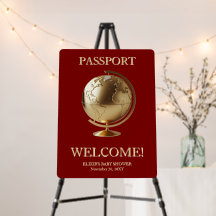 Baby-Shower Voyage avec Passeport Globe Doré