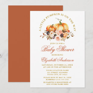 Baby Shower Watercolor Autumn Floral Pumpkins Gold Invitation