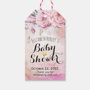 Baby Shower Watercolor Bohemian Flowers & Feathers Gift Tags