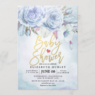Baby Shower Watercolor Bohemian Flowers & Feathers Invitation