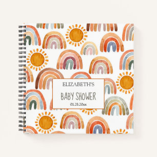 Baby Shower Watercolor Boho Rainbow and Sunshine   Notebook