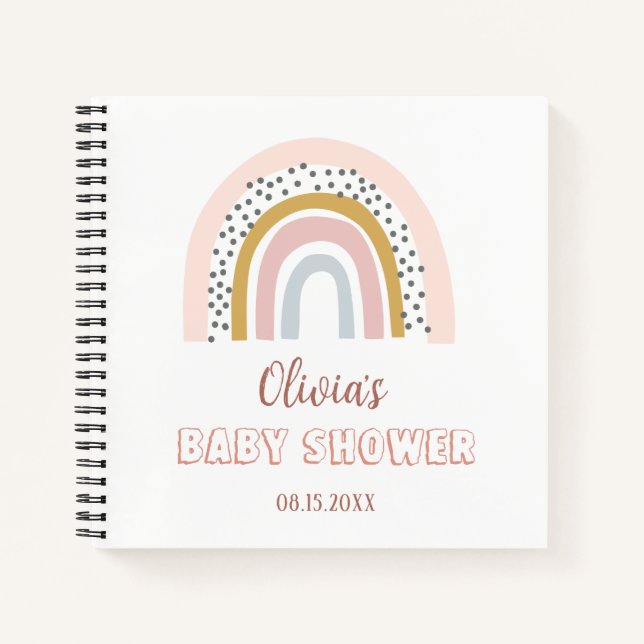 Baby Shower Watercolor Boho Rainbow and Sunshine Notebook (Front)