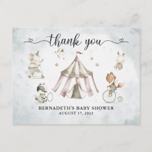 Baby Shower Watercolor Circus Thank You Postcard