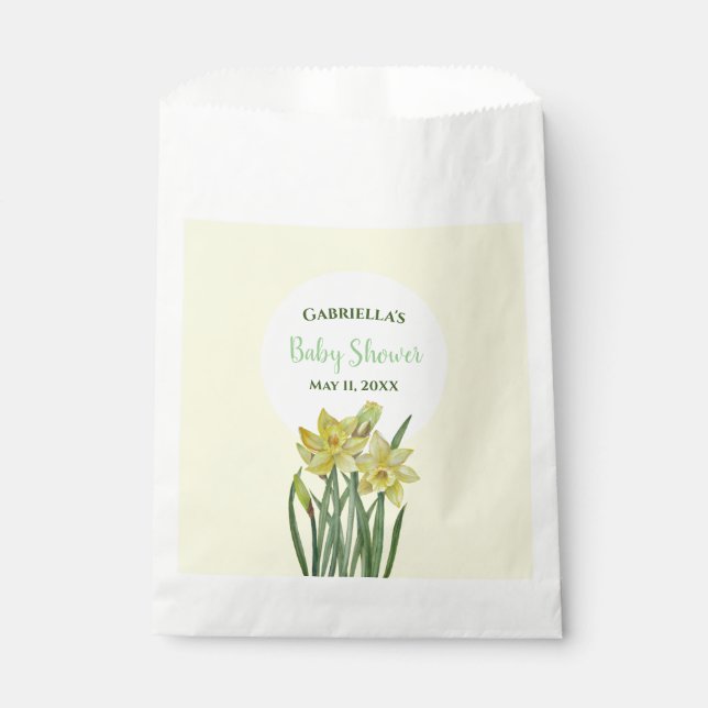 Baby Shower Watercolor Daffodils Yellow Background Favour Bag (Front)