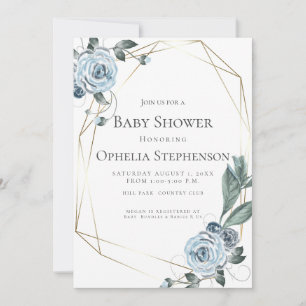 Baby Shower Watercolor Dusty Blue Floral Announcement