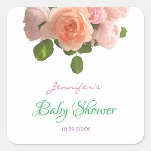 Baby Shower Watercolor Floral Handwritten Template Square Sticker