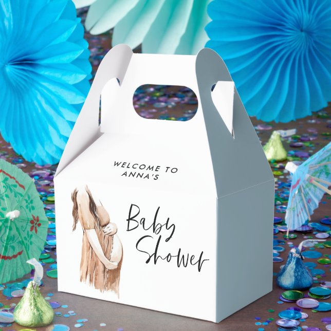 Baby shower watercolor illustration simple script favor box (Party)