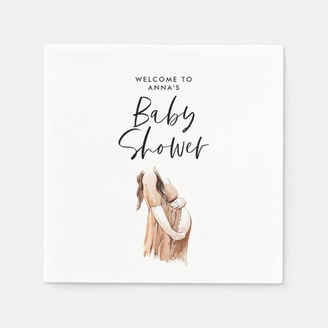 Baby shower watercolor illustration simple script napkin (Front)