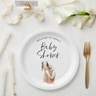 Baby shower watercolor illustration simple script paper plate