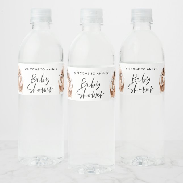 Baby shower watercolor illustration simple script water bottle label (Bottles)