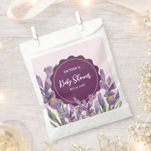 Baby Shower Watercolor Purple Irises Botanical Favour Bag