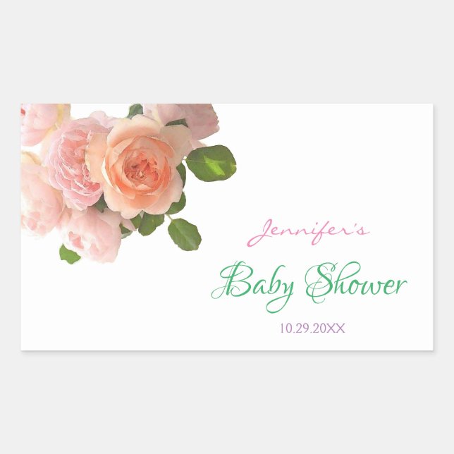 Baby Shower Watercolor Roses Handwritten Template Sticker (Front)