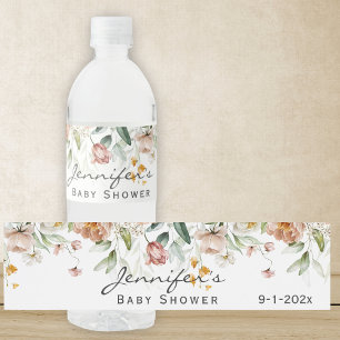 Baby Shower Watercolor Still Life Floral Drop Water Bottle Label