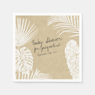 Baby Shower Watercolor Tropical Leaf Coastal Kraft Napkin