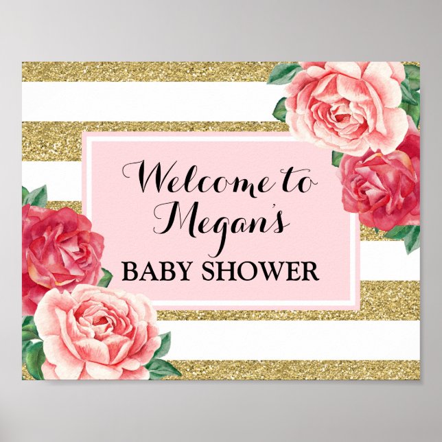 Baby Shower Welcome Blush Gold Pink Floral Poster (Front)