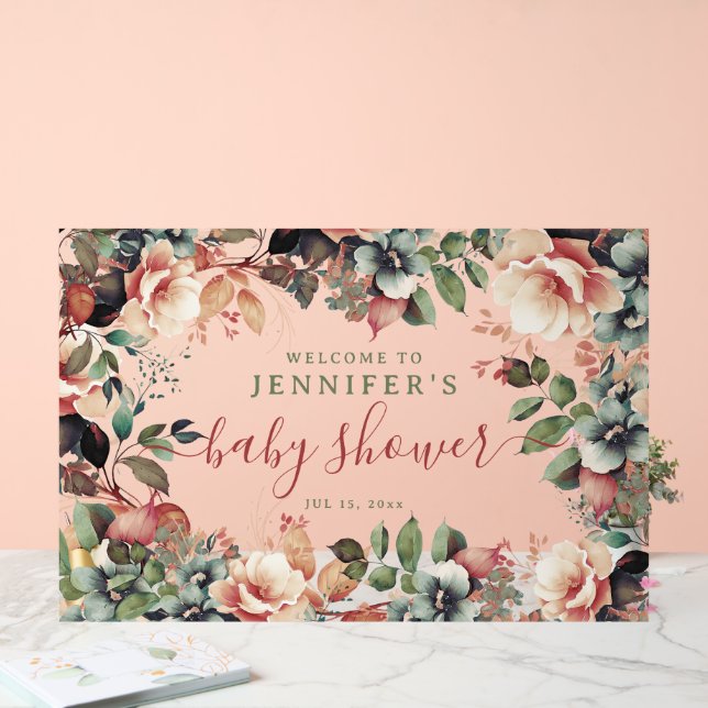 Baby Shower Welcome Boho Garden Floral Acrylic Sign (Wedding)