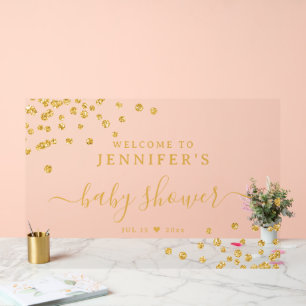 Baby Shower Welcome Gold Glitter Confetti Acrylic Sign