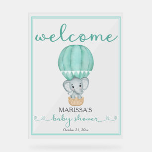 Baby Shower Welcome Green Elephant Acrylic Sign